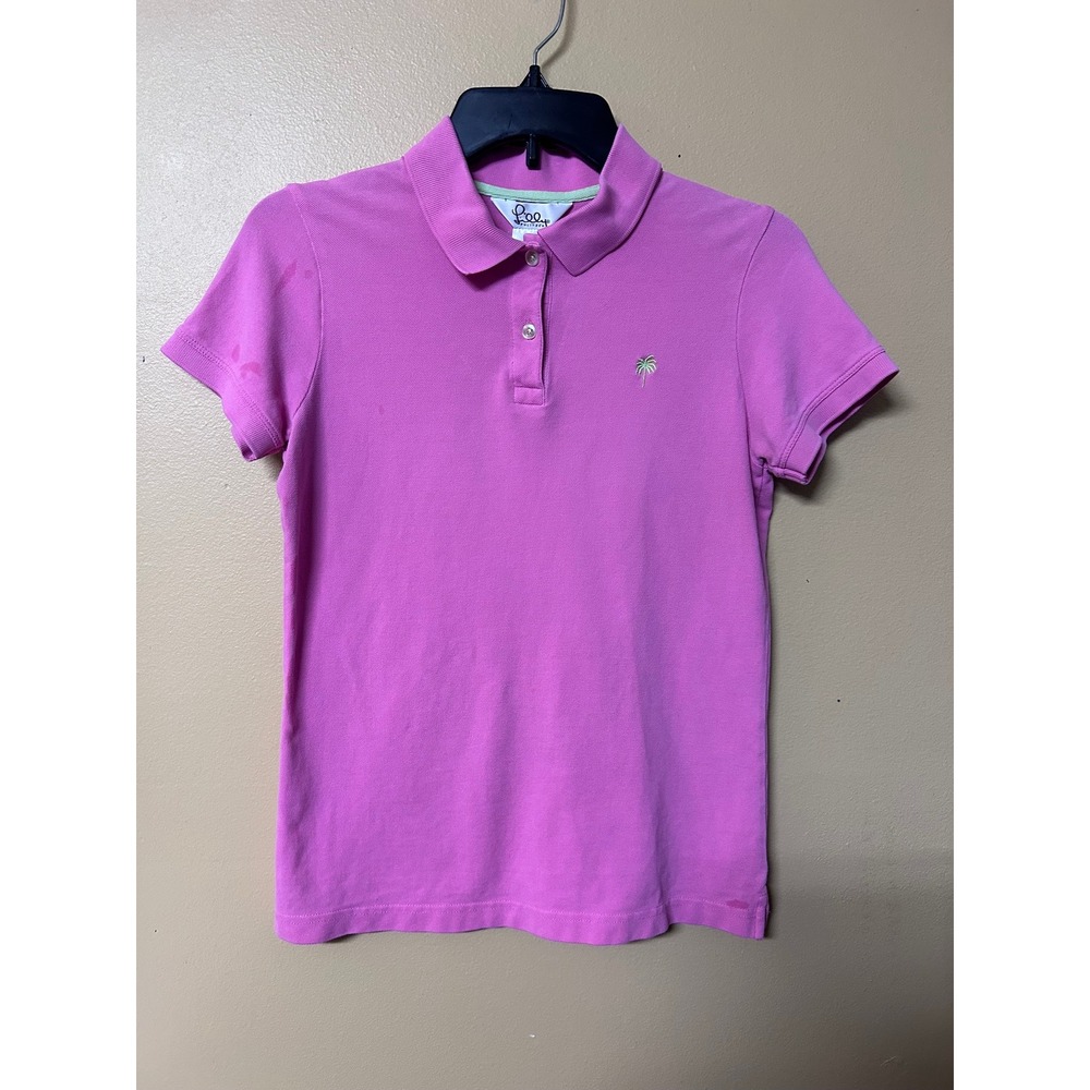 Lilly Pulitzer Womens Pink Pima Cotton Palm Tree Embroidered Polo Shirt Size M